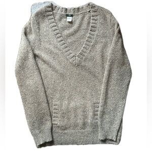J.Crew Lrg Beige Speckled Deep V Chunky Wool Mohair Angora Pouch Pocket Sweater